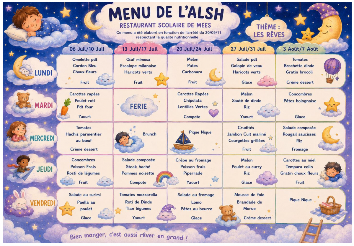 Menu cantine été 2026